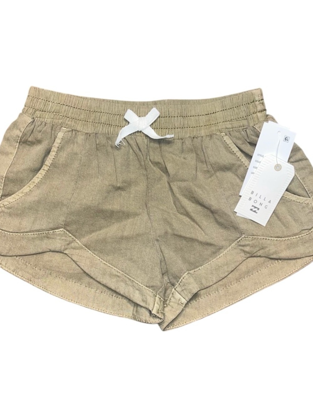 Billabong Girls Olive Green Pull On Tie Shorts NWT Small Scalloped